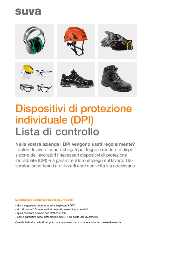 Lista di controllo: dispositivi protezione individuale
