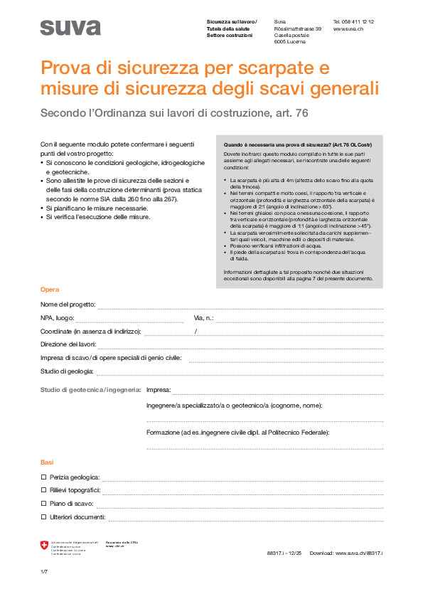 Prova di sicurezza: scarpate, sicurezza scavi generali