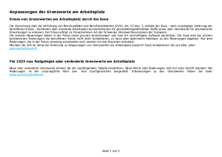 Adeguamenti dei valori limite sul posto di lavoro 2026