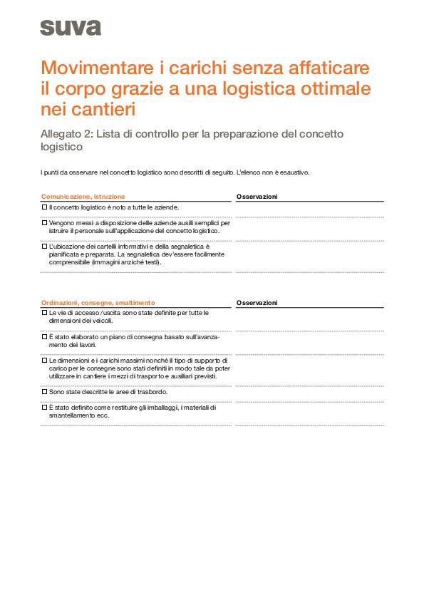 Lista di controllo per la preparazione del concetto logistico