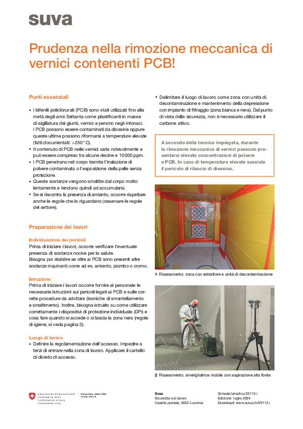 Prudenza nella rimozione meccanica di vernici contenenti PCB