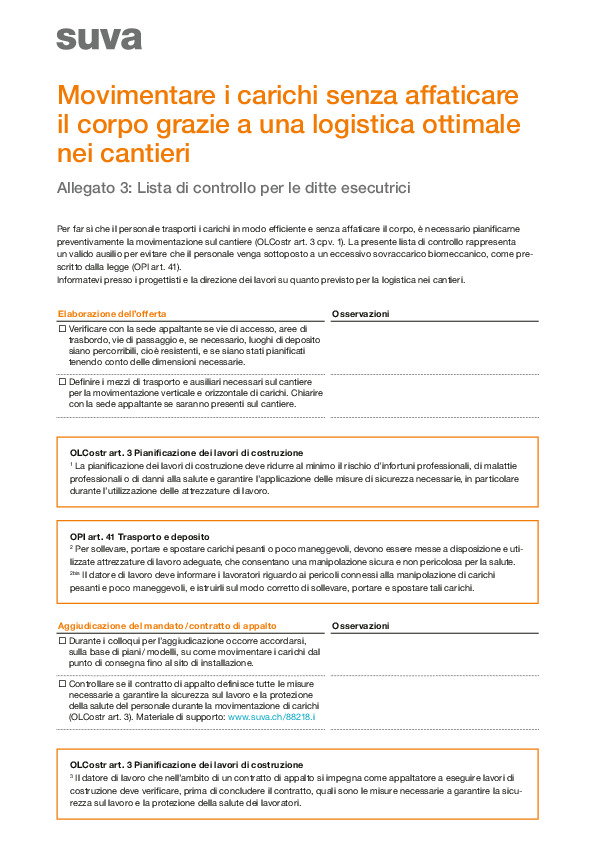 Lista di controllo per le ditte esecutrici