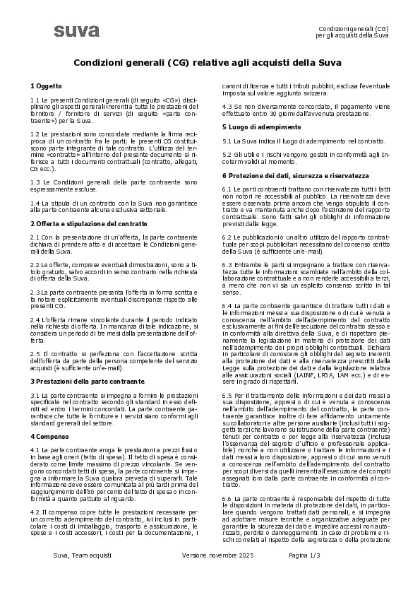 Condizioni generali (CG) relative agli acquisti della Suva 