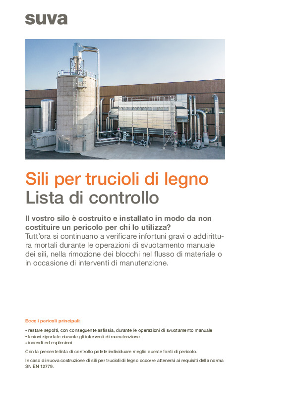 Lista di controllo sili per trucioli legno: sicurezza