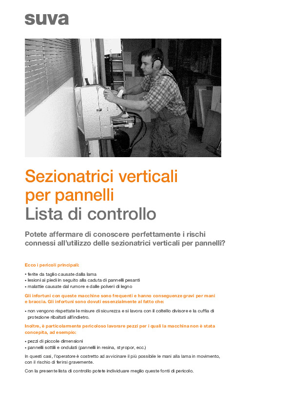 Sezionatrice verticale di pannelli (lista di controllo)