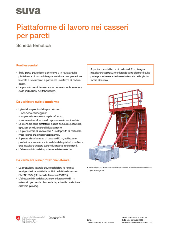 Piattaforme sicure per il getto di calcestruzzo su casserature
