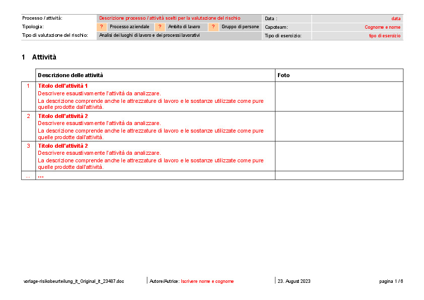 Modello Word: valutazione dei rischi