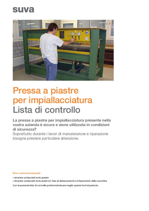 Lista controllo pressa impiallacciatura: schiacciamenti