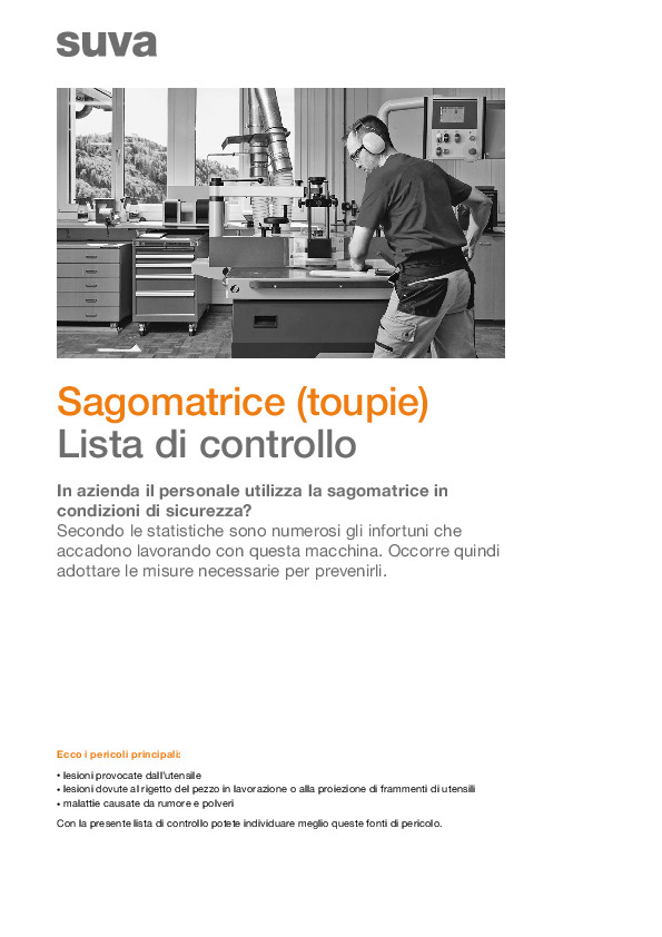 Lista di controllo sagomatrice/toupie: uso sicuro