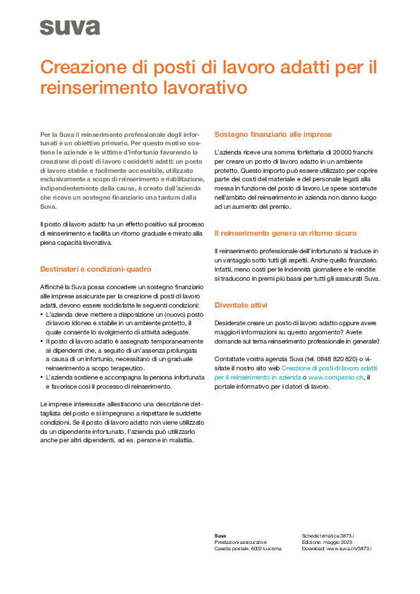 Creazione di posti di lavoro adatti per il reinserimento lavorativo
