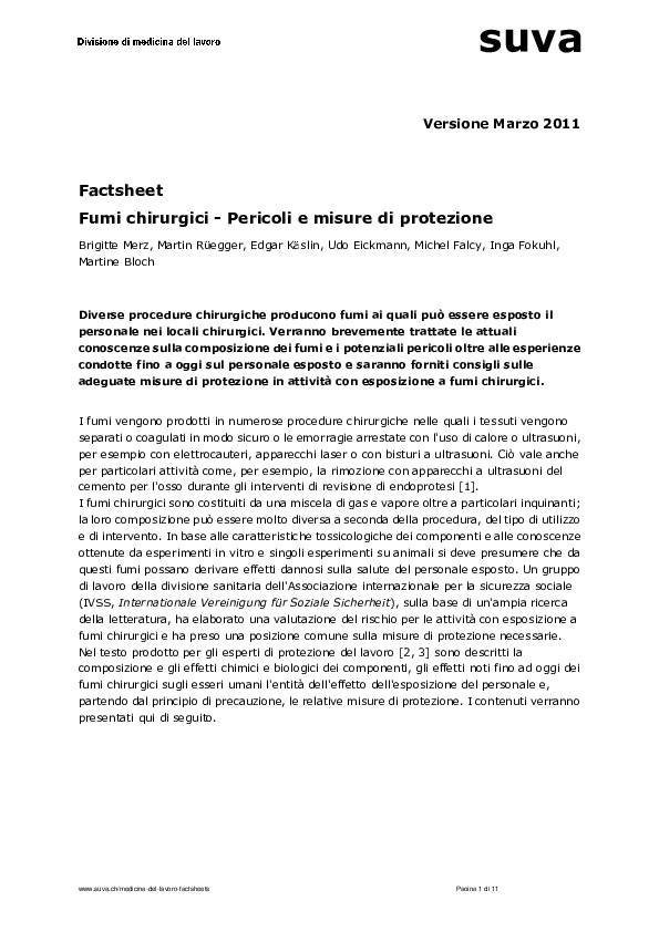 Fumo chirurgico: factsheet (medicina del lavoro)