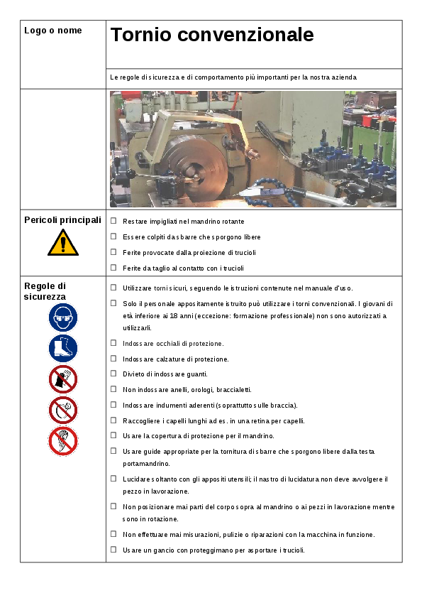 Tornio convenzionale: regole di sicurezza