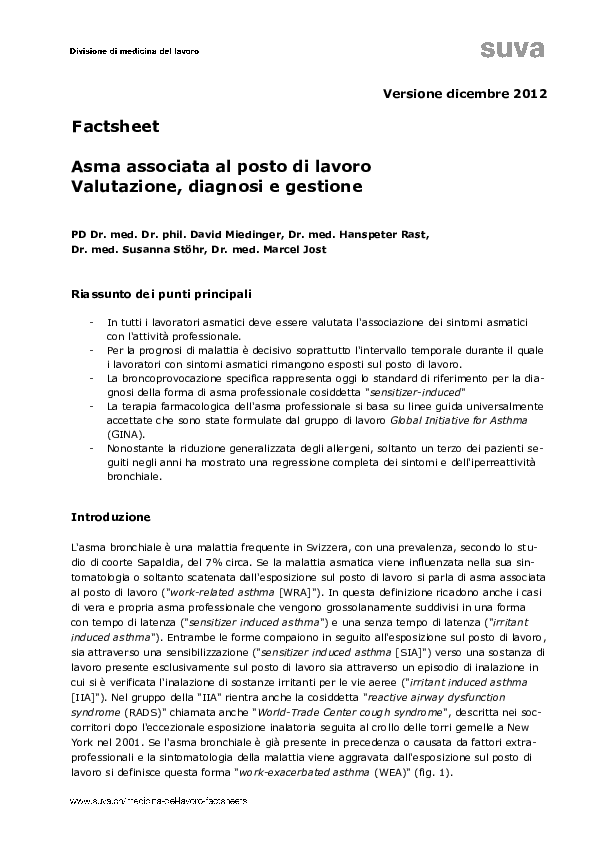 Malattia professionale asma bronchiale