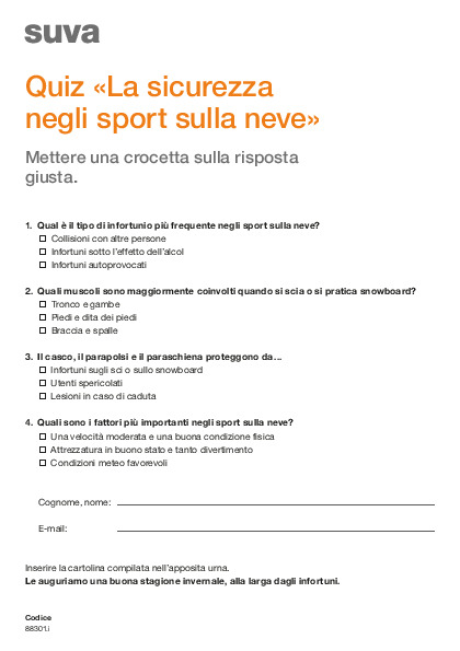 Miniquiz: La sicurezza negli sport sulla neve
