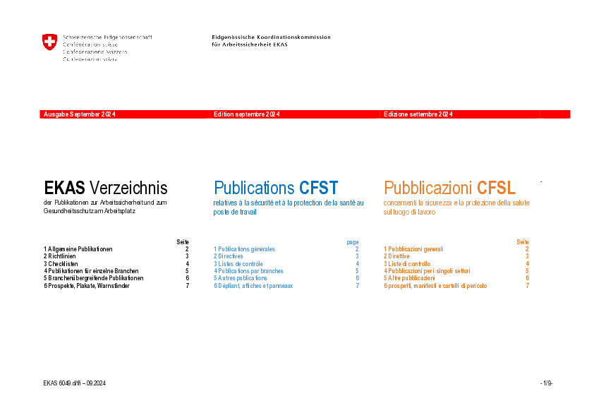 Pubblicazioni CFSL - concernenti la sicurezza e la protezione della salute sul luogo di lavoro