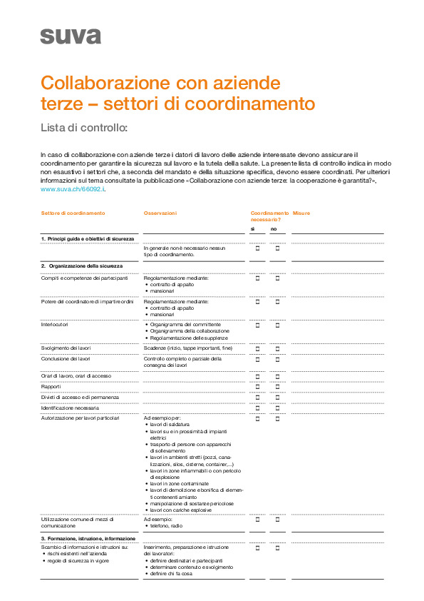 Collaborazione con aziende terze - settori di coordinamento