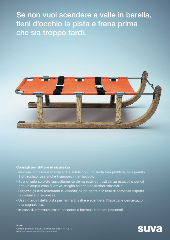 Manifesto con consigli per slittare in sicurezza