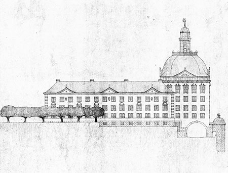 Il progetto del 1914, con la parte centrale dell'edifico rialzata.